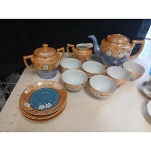 Vintage Japanese Porcelain Tea Set with Floral Design